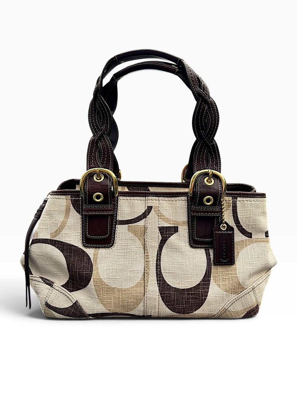 Vintage Coach Soho Optic Tonal Signature Tote 12195 Brown Cream Y2K